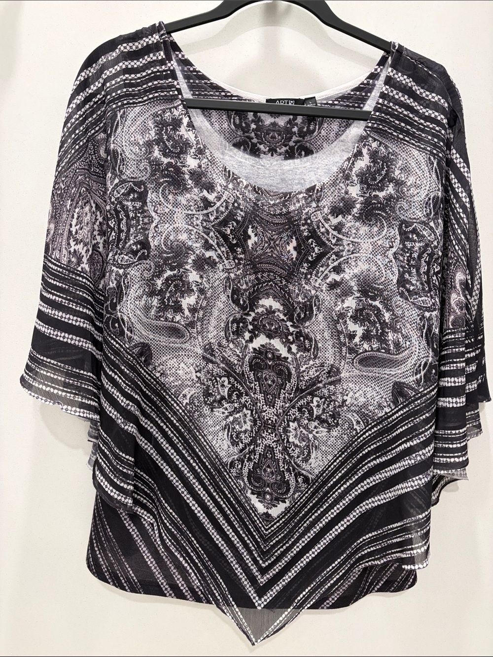 Apt. 9 Black & White Printed Layered Poncho Top